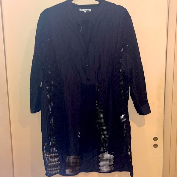 Little white lies sz small tunic / beach cover up black crochet silk cotton cmbo - Picture 1 of 11